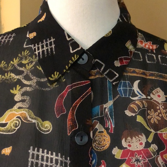 CHICOS size 2  Medium SILK Fun Asian Print Eastern Vibe Graphic Print $109 NEW - Picture 14 of 16